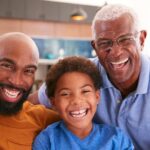 imagem de três homens, uma criança no meio e ao lado um homem e um senhor para ilustrar o conteúdo sobre o que é ancestralidade